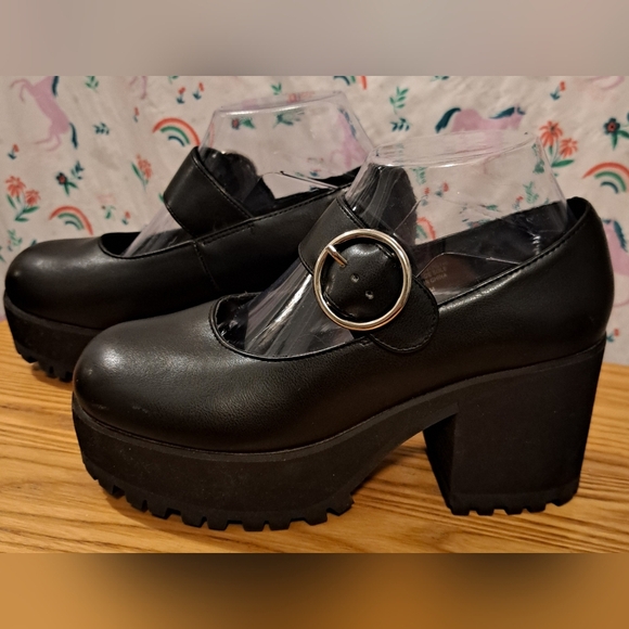 Current Mood Shoes - EUC Dolls Kill Current Mood Black Emo Goth Platform Mary Jane Heel Shoe SZ 8M